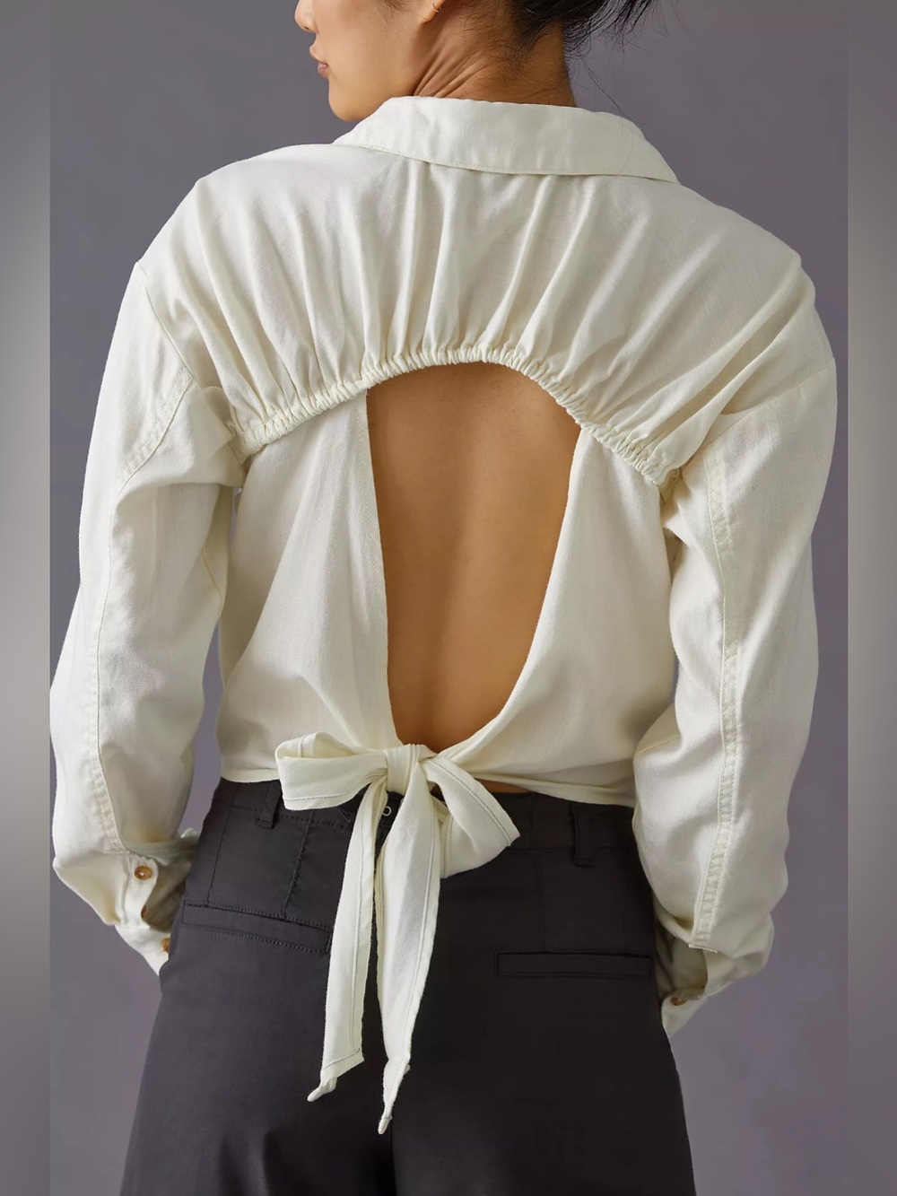 Pilcro Tie-Back Shrunken Button-Up Shirt - Picture 3 of 11